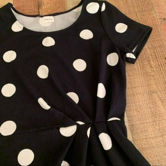 Emberley womens navy blue and white dots short sleeve knee length dress -M - Picture 2 of 8